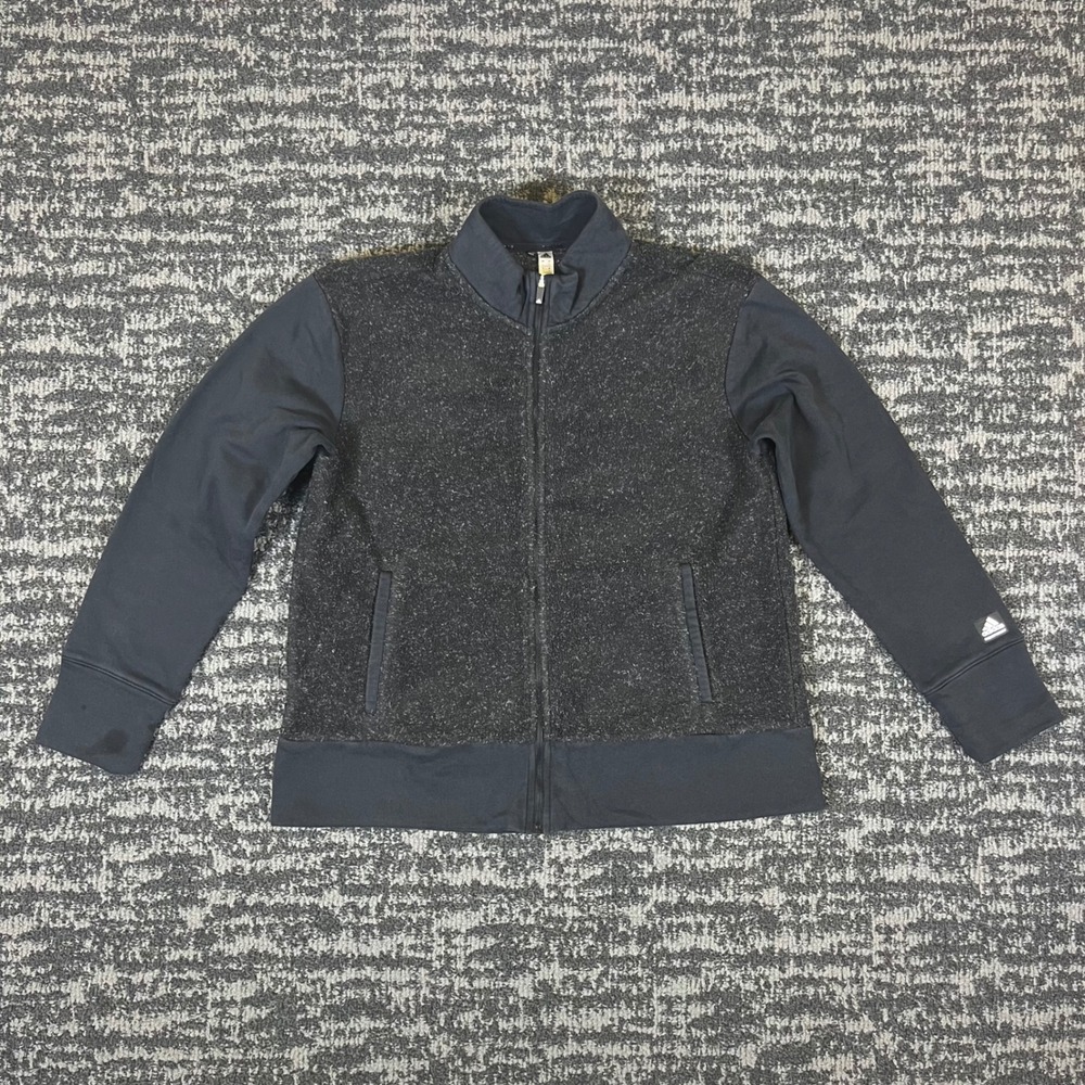 Adidas Full Zip Jacket Mens Large Black Good Marled Fleece GR3560